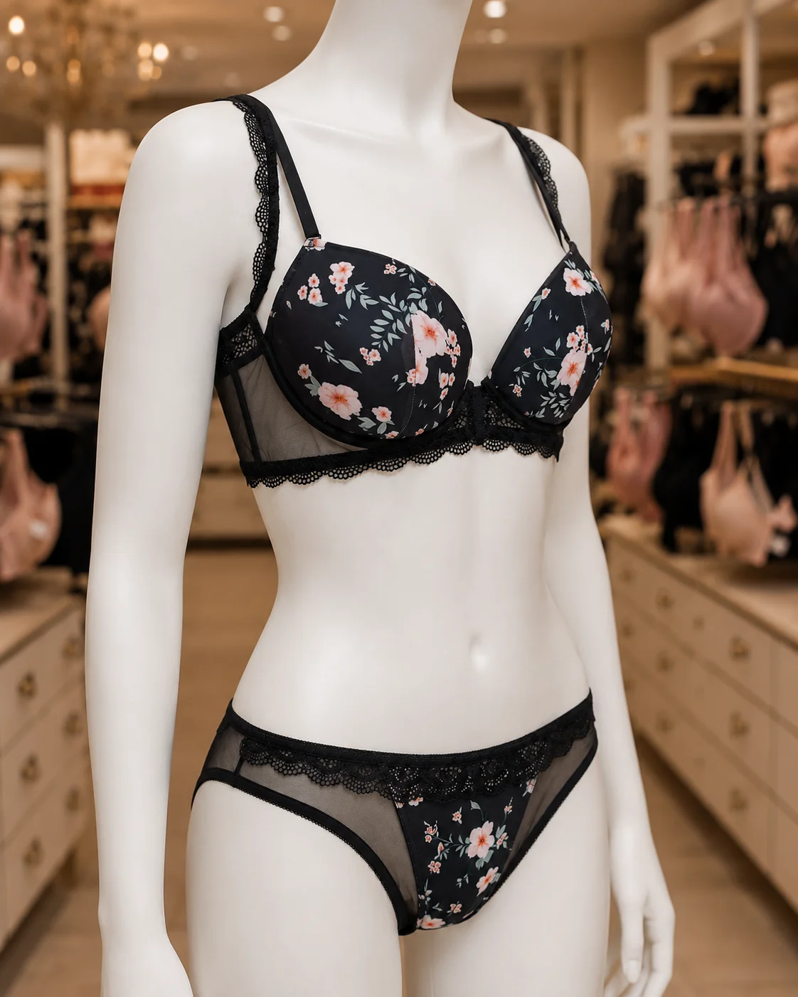 Women’s Floral Padded Push-Up Bra and Lace Panty Set