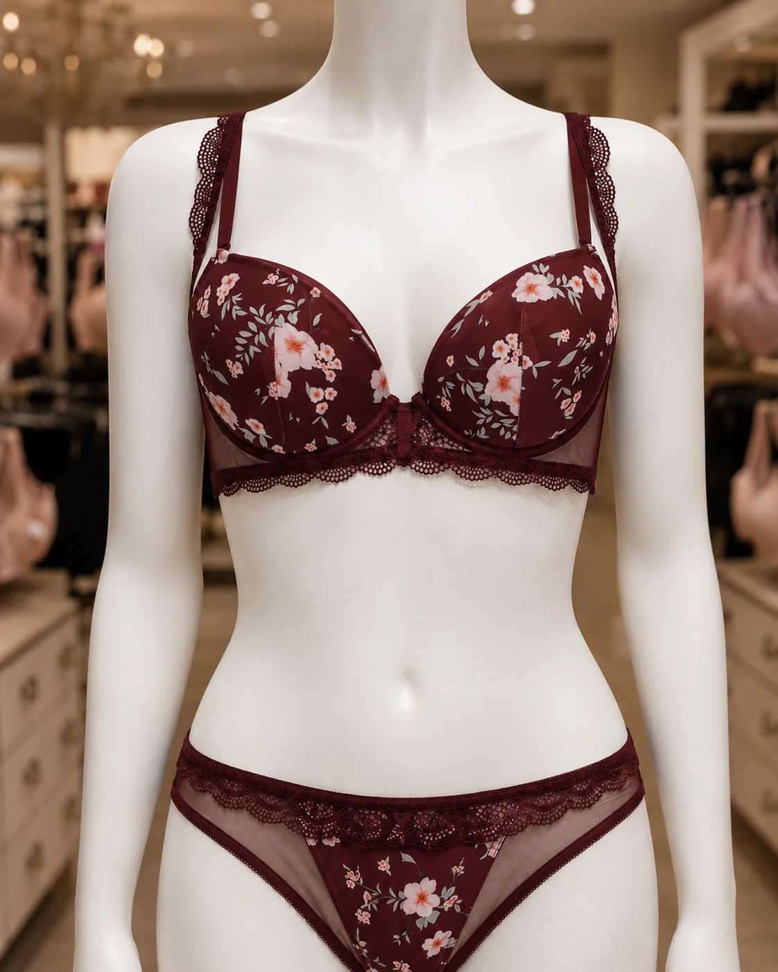 Women’s Floral Padded Push-Up Bra and Lace Panty Set