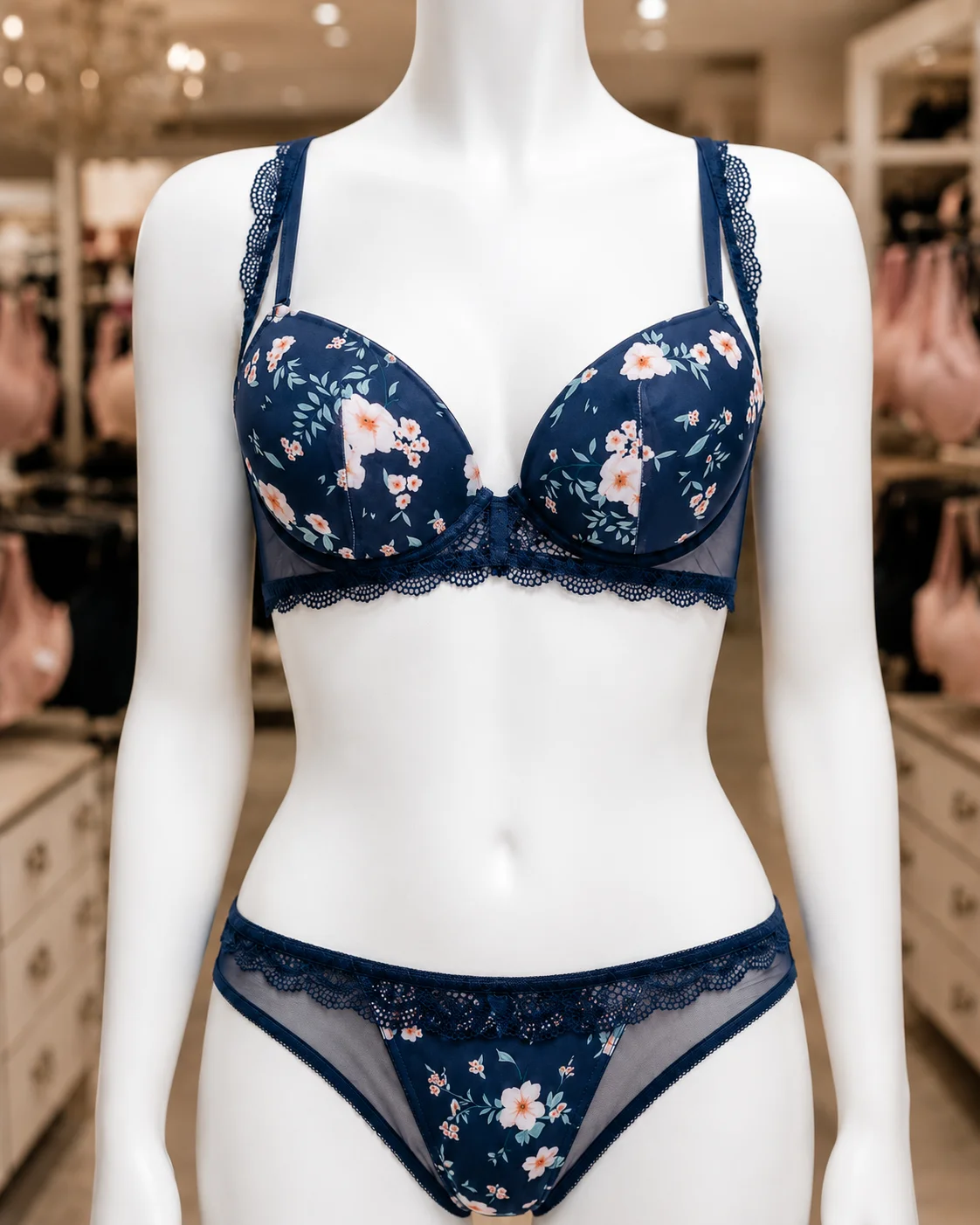 Women’s Floral Padded Push-Up Bra and Lace Panty Set