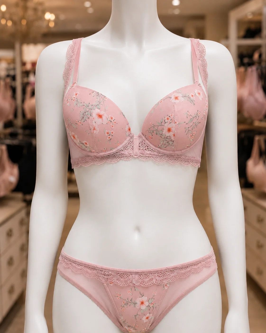Women’s Floral Padded Push-Up Bra and Lace Panty Set