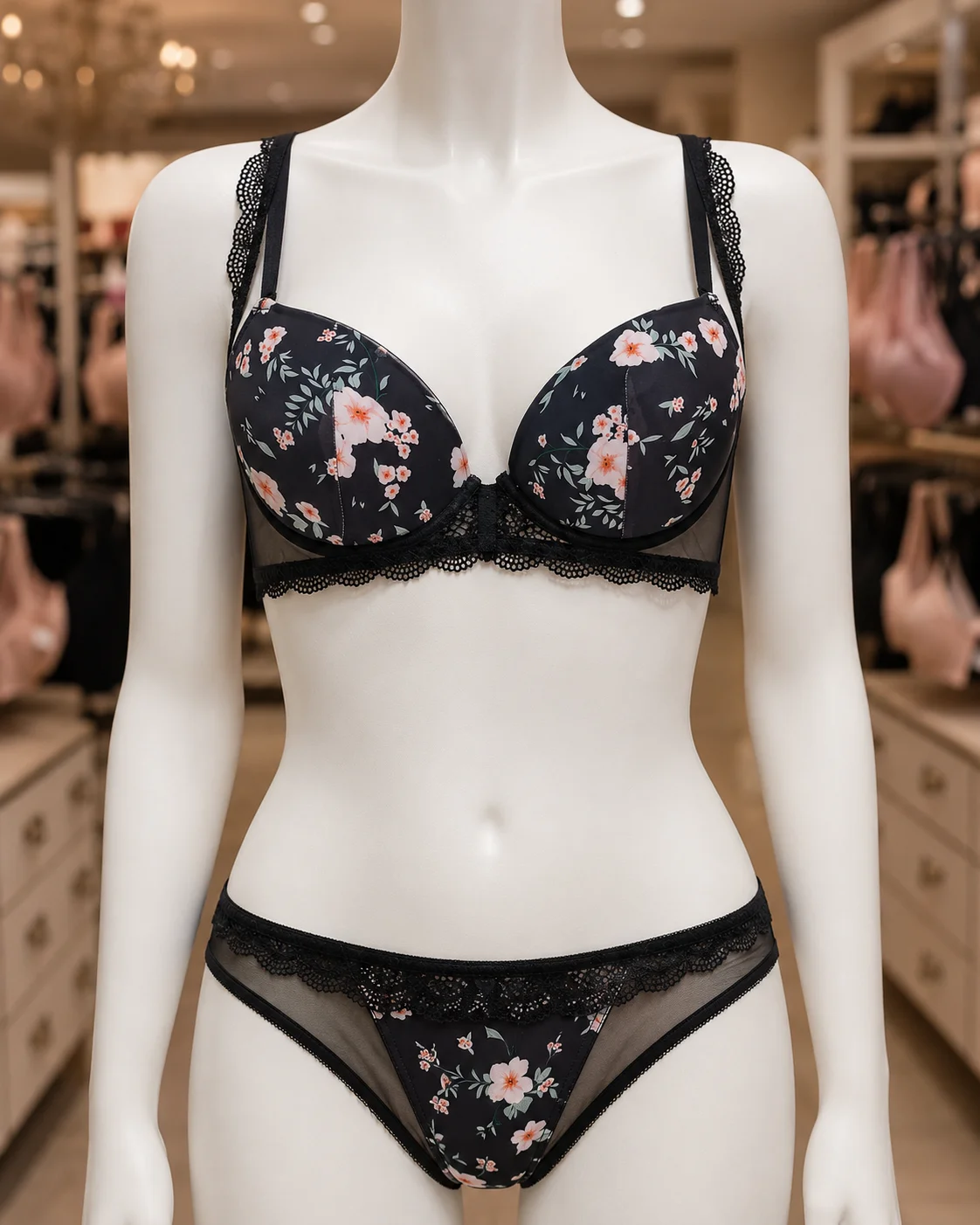 Women’s Floral Padded Push-Up Bra and Lace Panty Set